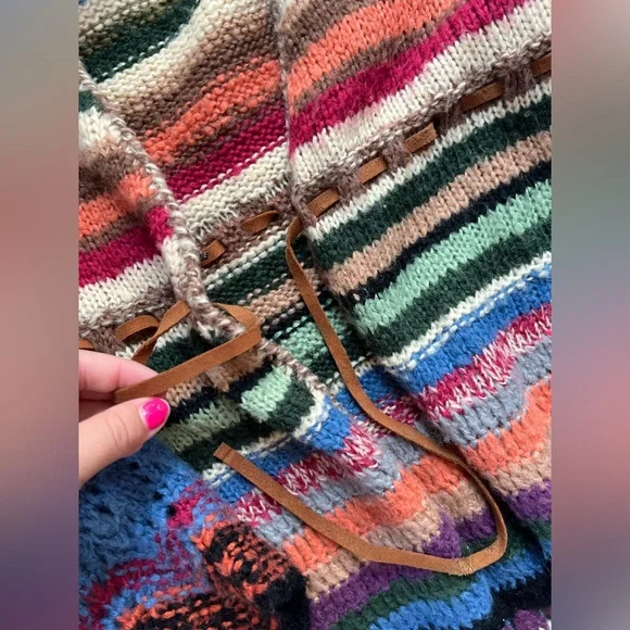 Boston Proper hand knit wool colorful stripe Long Cardigan Sweater, size medium - Picture 4 of 9